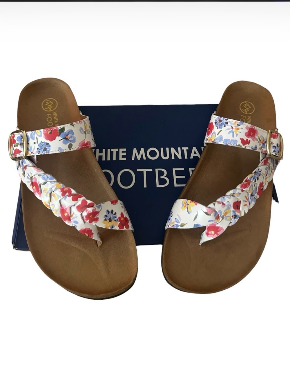 White Mountain Happier Floral Leather Footbed Sandals Size 9 Comfort Slides NEW - Picture 4 of 15